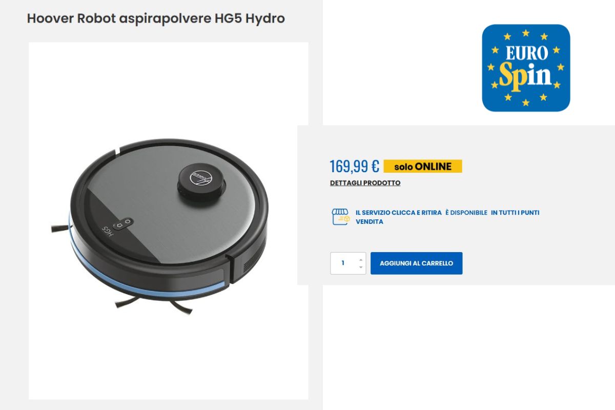 screen sito eurospin Robot aspirapolvere HG5 Hydro di Hoover 